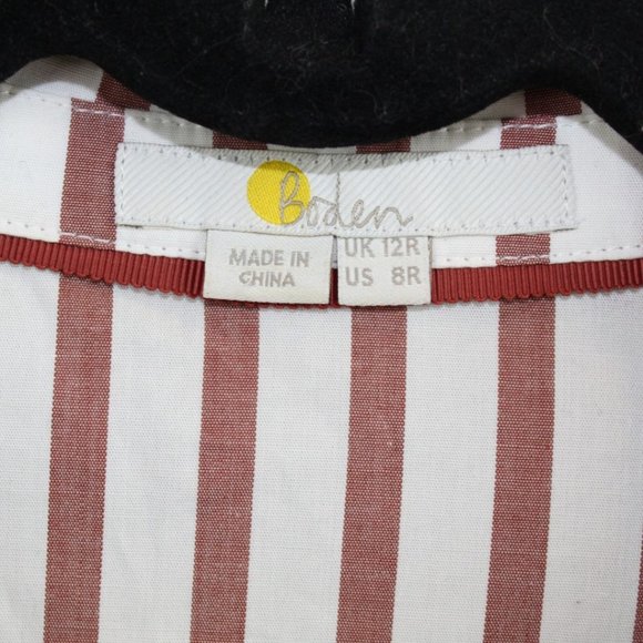 Boden 8R Brick Red White Striped Dress Button Down Belted Waist Tie Short Sleeve - Picture 12 of 12